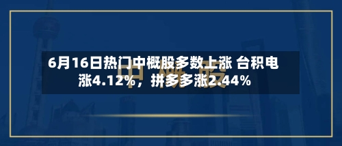 6月16日热门中概股多数上涨 台积电涨4.12%	，拼多多涨2.44%-第3张图片